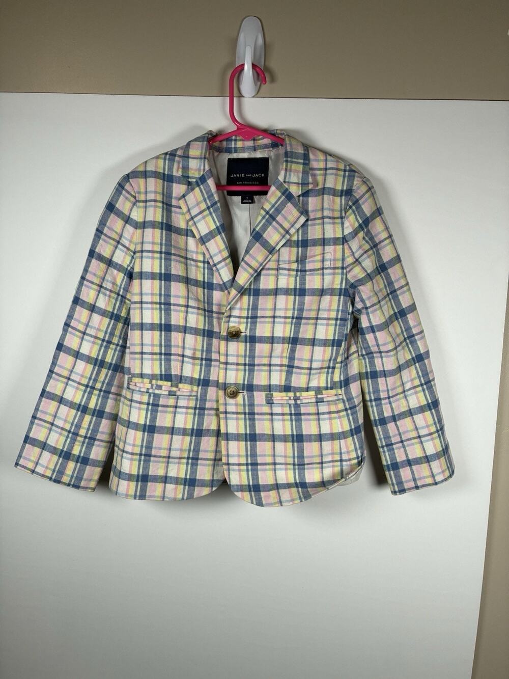 Janie and Jack Boys 6 Linen Cotton Blazer Pastel Madras Plaid Easter Preppy